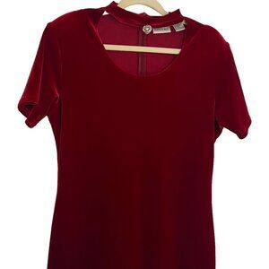 Vintage 90s Y2K Fashion Bug Velvet Maxi Dress 14 Red Heart Choker Neck Grunge